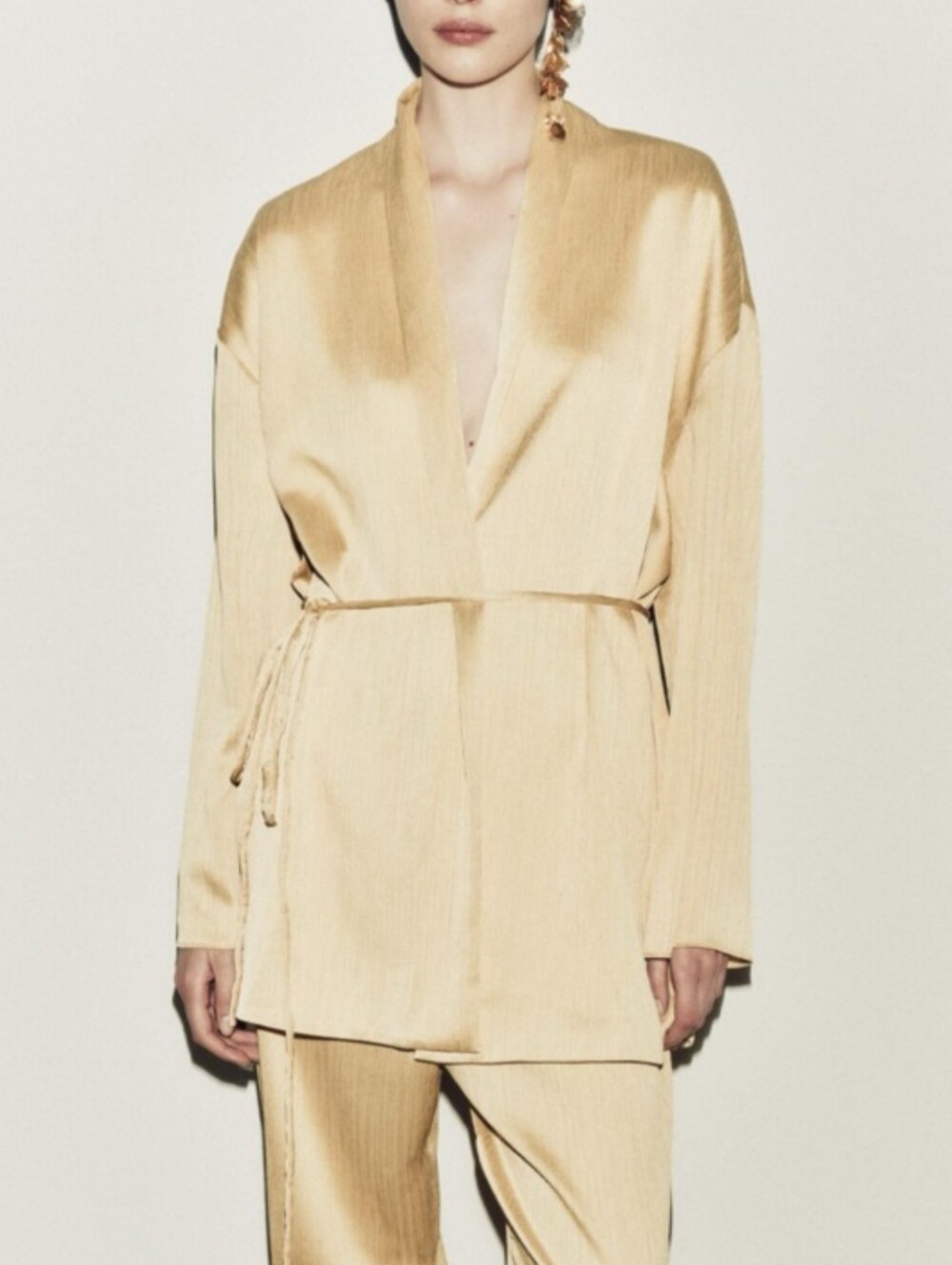 ZARA Collection Belted Pleated Kimono Tunic In Gold